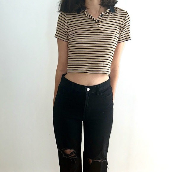 LEVI’S stripped crop short sleeve  polo tee - S - Picture 3 of 15